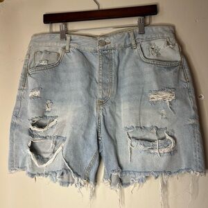 Zara Distressed button fly Light Blue Denim Shorts size 36